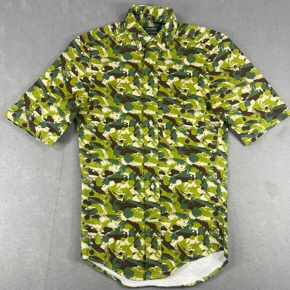 OPENING CEREMONY Gitman Bros Mens XS Green Paint Splatter Shirt Short Sleeve USA